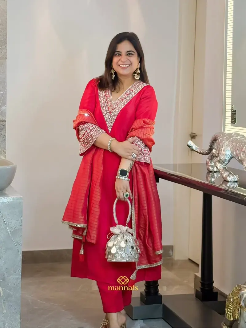 Red Silk Suit in Red – Mannats Boutique
