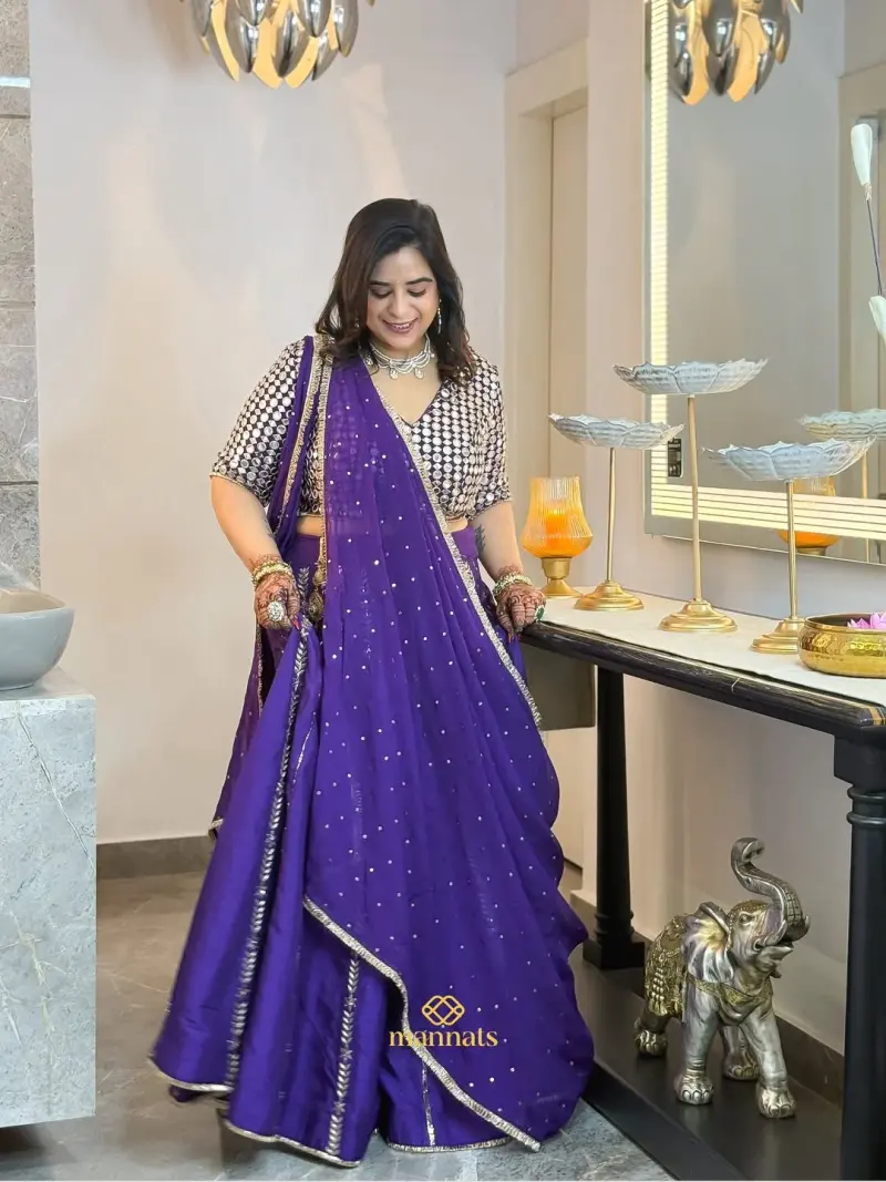 Pure Silk Hand-Embroidered Lehenga full & Mirror-Embroidered Blouse with Dupatta – Mannats Boutique