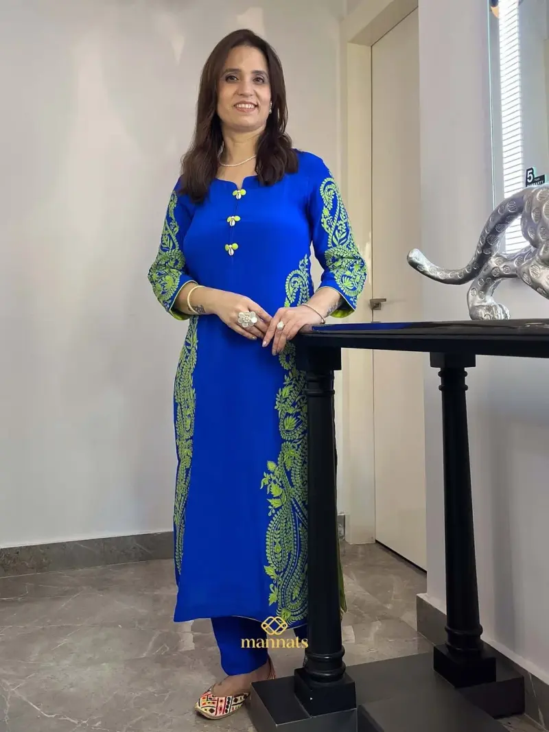 Blue Pure Georgette Suit Adorned with Intricate Thread Embroidery in Blue – Mannats Boutique