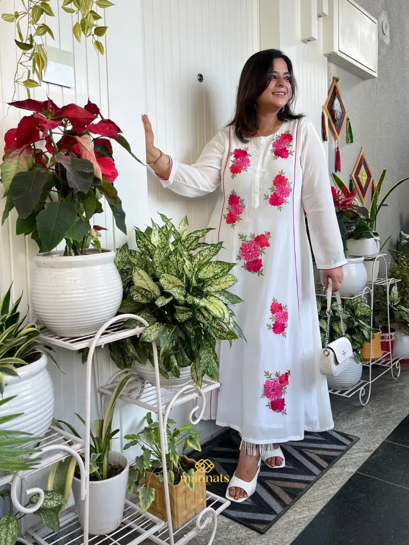 Pure Crepe Embroidered A-line Suit – Mannats Boutique