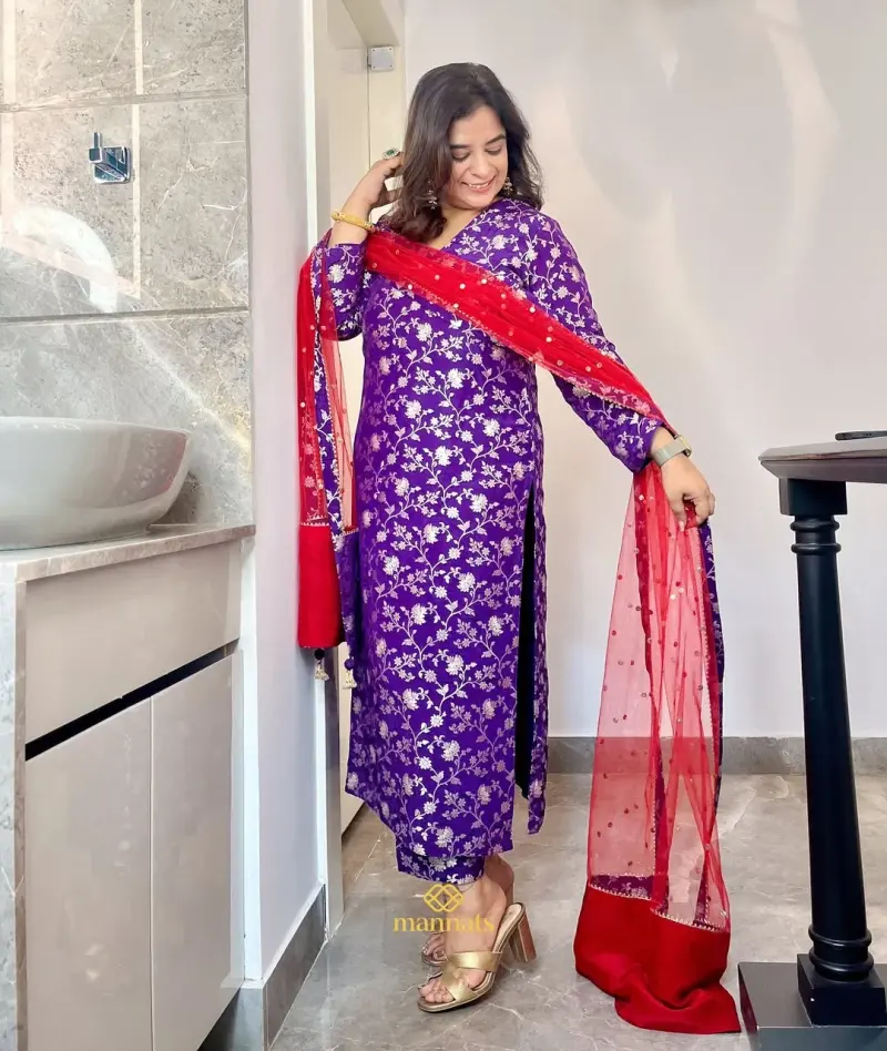 Banarasi Chanderi Georgette Suit – Mannats Boutique