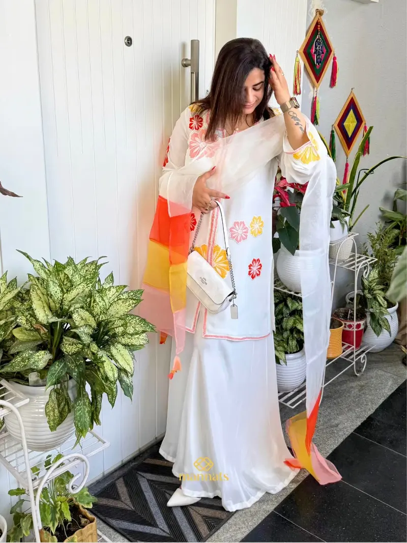 Exquisite Applique Embroidered Kurta and Sharara Set – Mannats Boutique