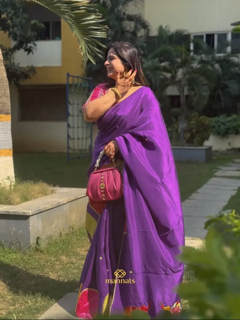 Pure Silk Saree with Brocade Patchwork and Gota Patti Embroidered Blouse – Mannats Boutique