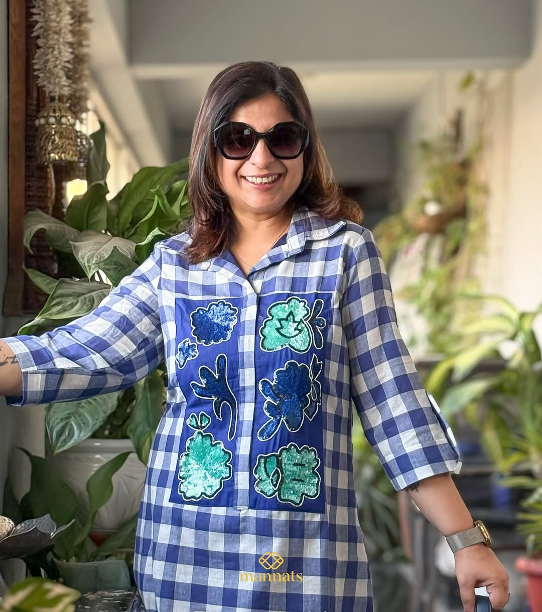 Effortless style meets handcrafted charm with our Cotton Checks Shirt Dress adorned with a delic (2)