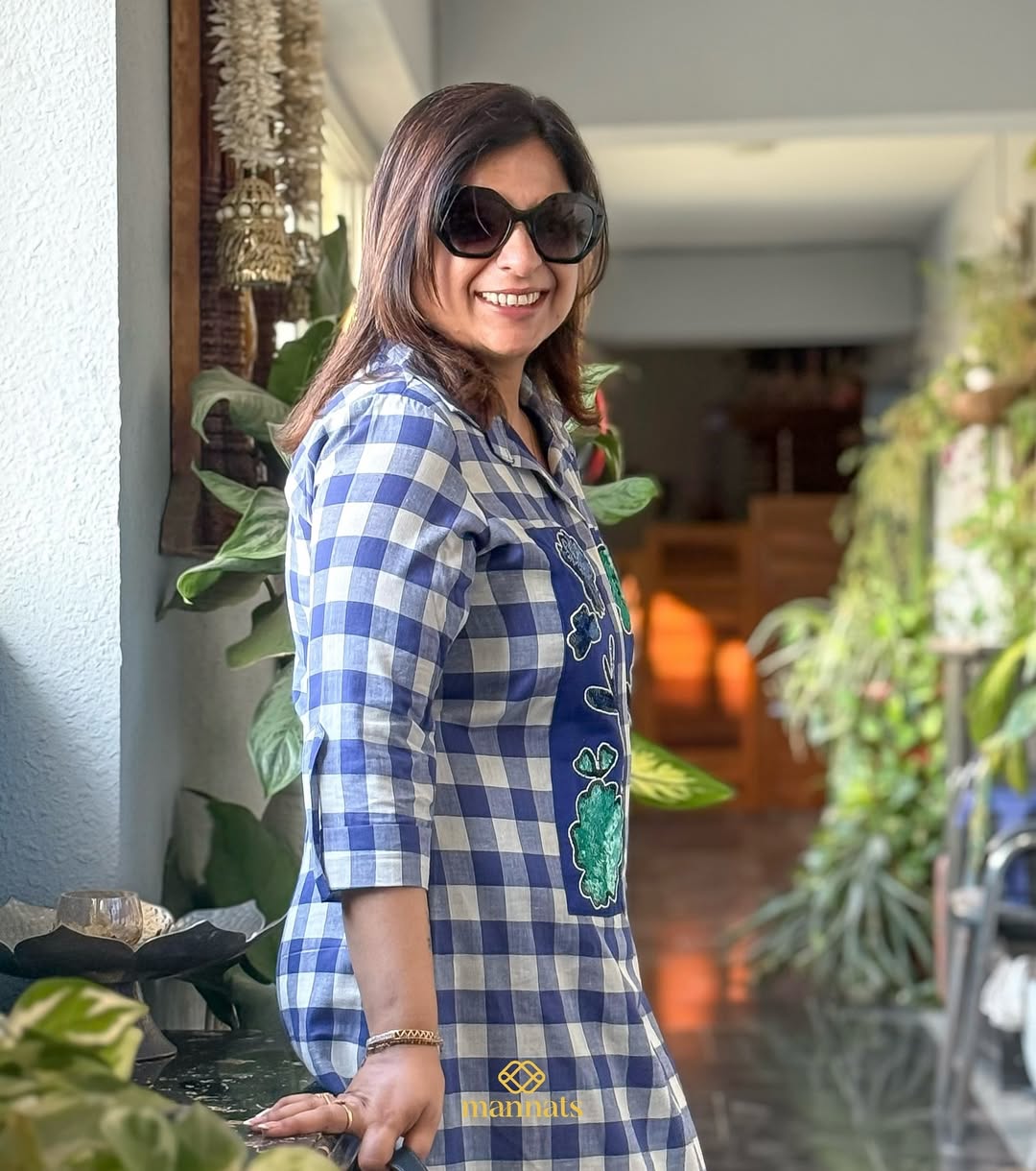 Effortless style meets handcrafted charm with our Cotton Checks Shirt Dress adorned with a delic (3)