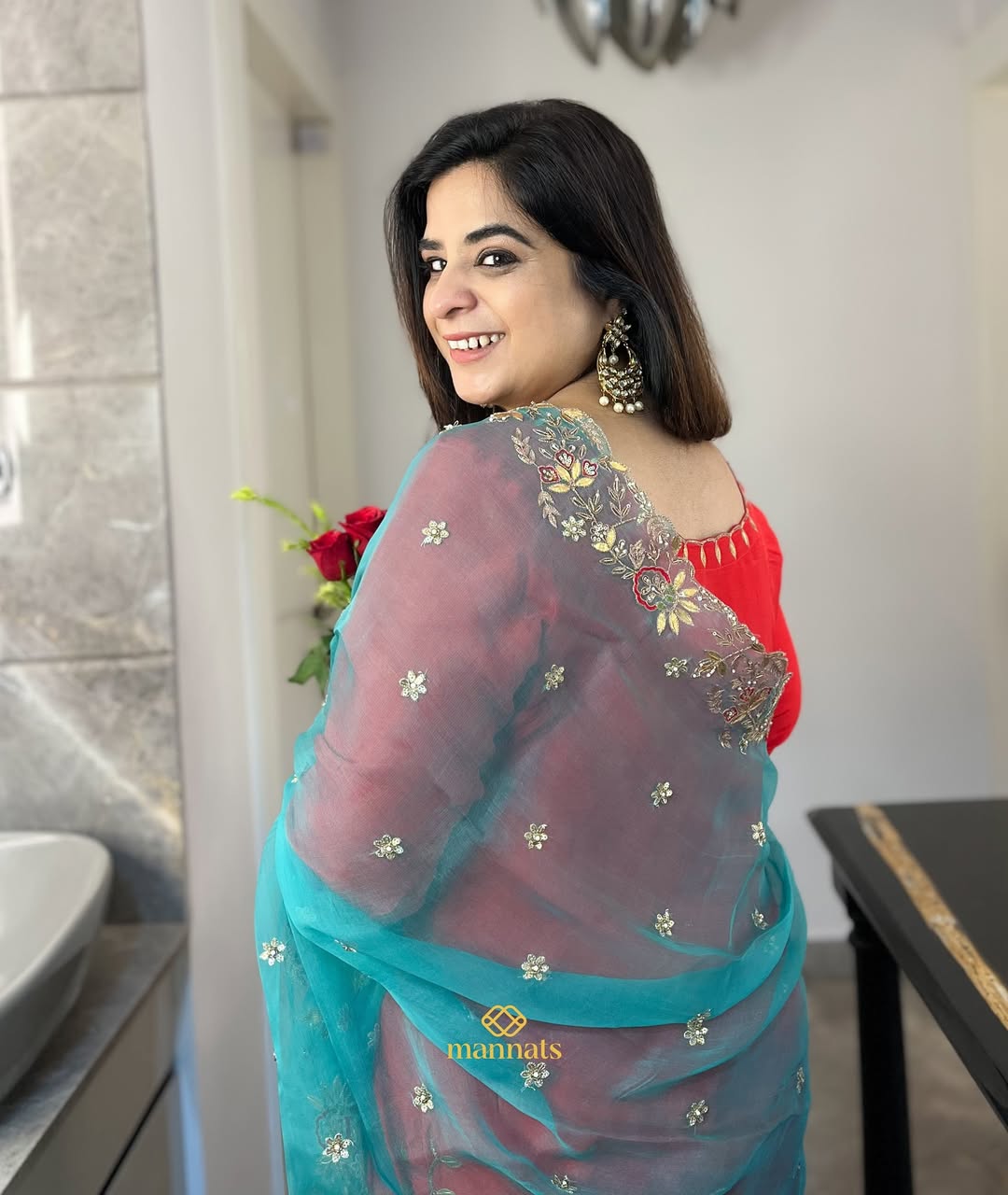 Radiate elegance in our stunning red Upadda silk suit, intricately adorned with hand-done gotapa (3)