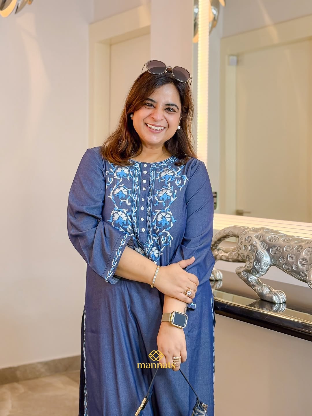 Blue Denim Thread Embroidered Kurta - This Blue Denim Thread Embroidered Kurta blends contempora (5)