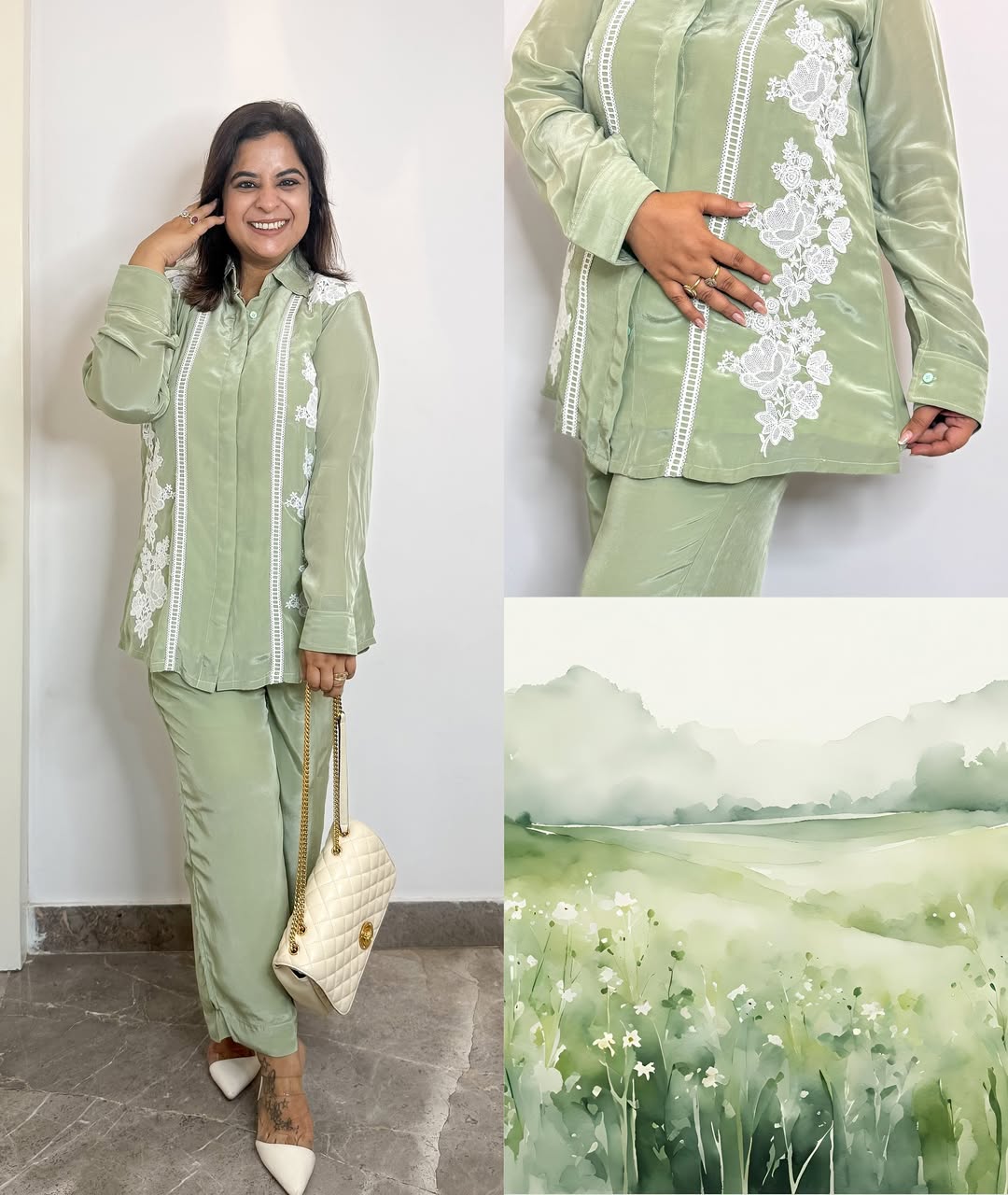 Rozana Rang - Episode 3 🪡🥝🦚This elegant crepe co-ord set is beautifully designed with soft fl (6)