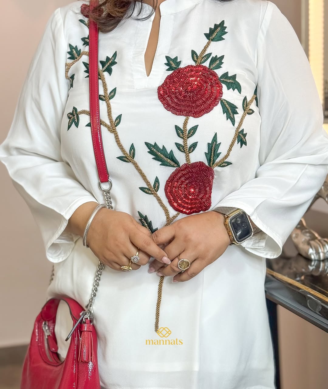 Crafted in luxurious crepe fabric, this coord set is enhanced with delicate sequin hand embroide