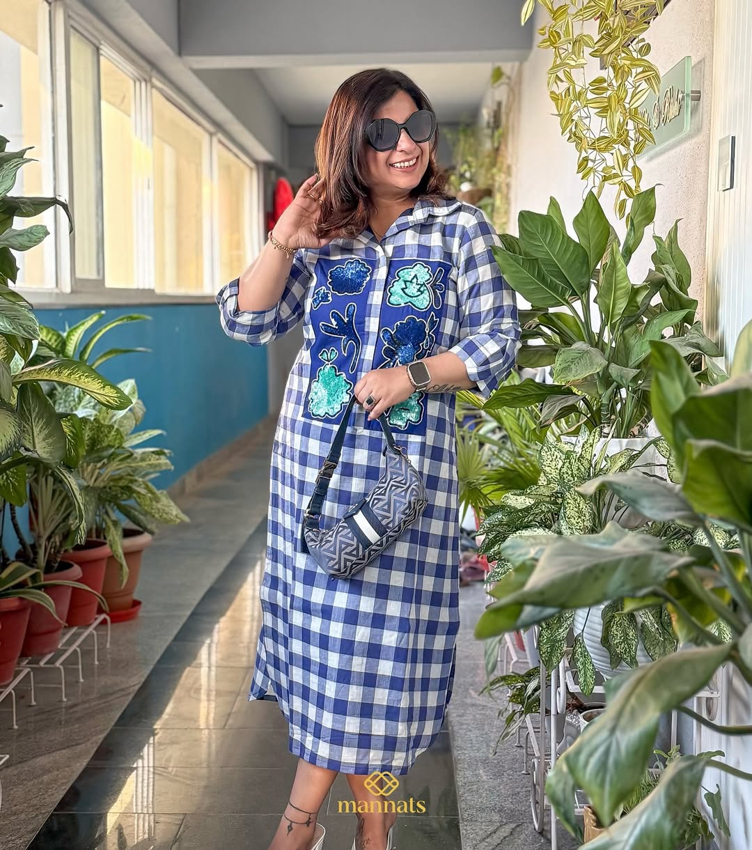 Effortless style meets handcrafted charm with our Cotton Checks Shirt Dress adorned with a delic (1)