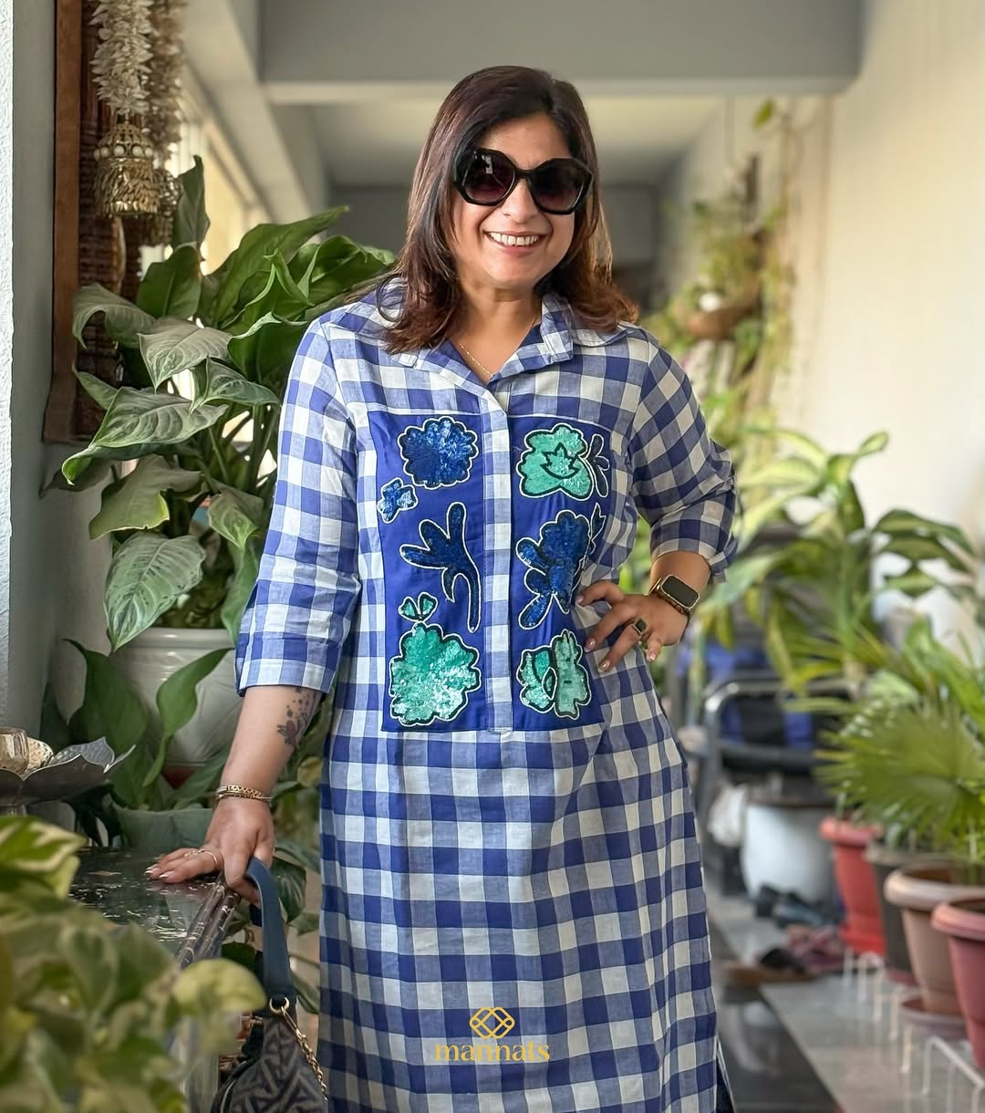 Effortless style meets handcrafted charm with our Cotton Checks Shirt Dress adorned with a delic (2)